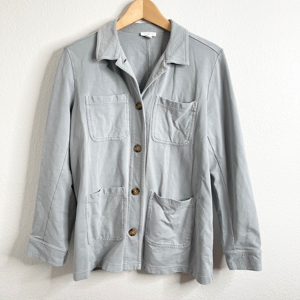 J.Jill Gray Cotton Spandex Utility Jacket Button Front Pockets‎ Petite Medium